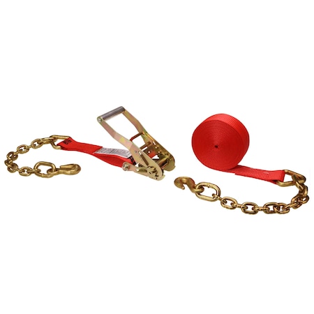 2 X 27' Red Ratchet Strap W/ Chain Extension